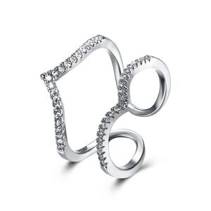 Adjustable Cubic Zirconia V Paving Open Platinum Plated Ring
